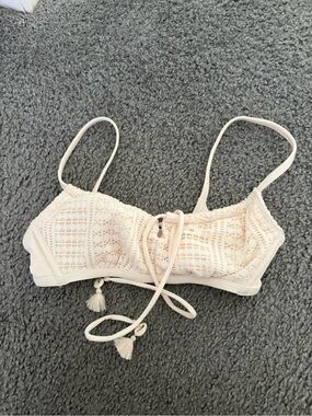 Urban Outfitters Cream Crochet Lace Bralette with Tassel Ties